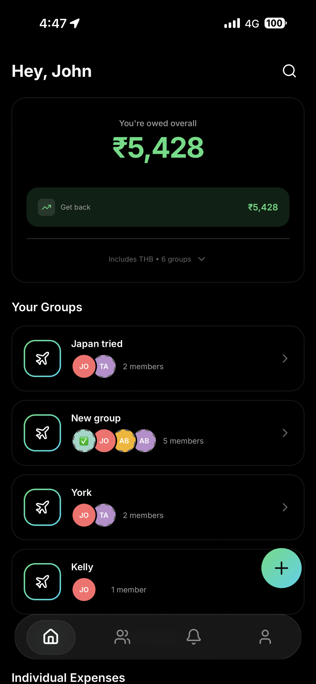 We Settled app dashboard showing expense tracking